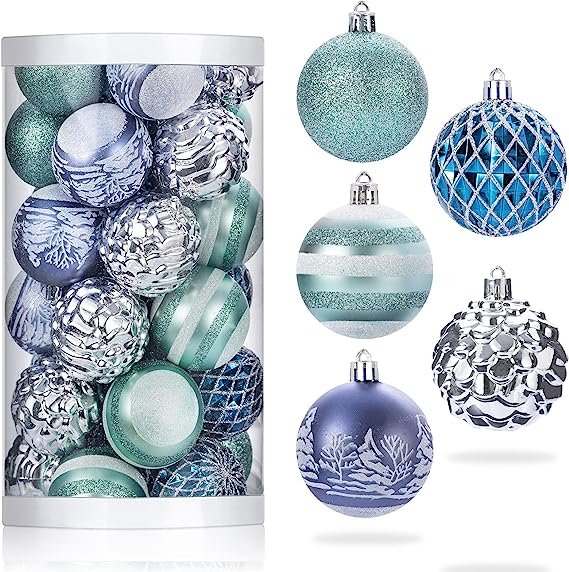 Photo 1 of 2.36"/60mm Christmas Balls Ornaments Set, 30PCS Christmas Tree Ornaments, Shatterproof Xmas Christmas Tree Decorations Hanging Ball for Holiday Party Wedding Decoration (Blue & Light Green) 