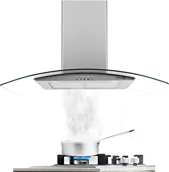 Photo 1 of 36" Range Hood, GASLAND Chef GR36SP Curved Glass Stainless Steel Wall Mount Range Hood, 3 Speed 450 CFM Ducted Kitchen Hood with LED Lights, Push Button Control, Convertible Chimney, Aluminum Filter 