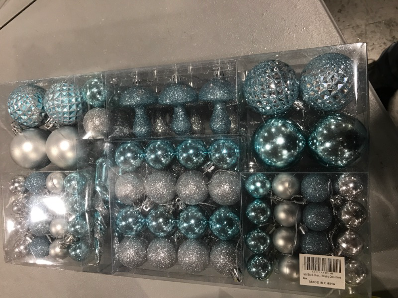 Photo 2 of 124 Pcs Christmas Ball Ornaments Set, Shatterproof Christmas Balls Decorations, Assorted Decorative Hanging Christmas Tree Ornaments Baubles for Party Holiday Decor (Light Blue & Silver) 