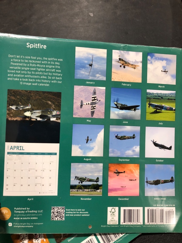 Photo 2 of 2023 Spitfire Wall Calendar by Bright Day, 12x12 Inch, Plane Aviation Photography