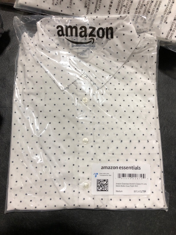 Photo 2 of Amazon Essentials Women's Classic-Fit Long-Sleeve Button-Down Poplin Shirt Medium White, Dots