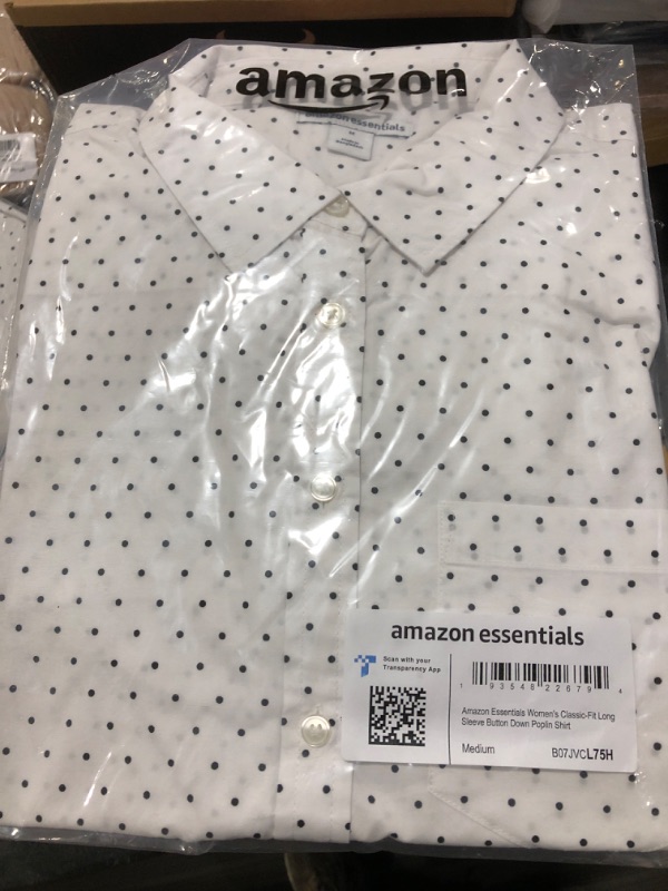 Photo 2 of Amazon Essentials Women's Classic-Fit Long-Sleeve Button-Down Poplin Shirt Medium White, Dots