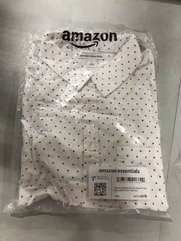 Photo 2 of Amazon Essentials Women's Classic-Fit Long-Sleeve Button-Down Poplin Shirt size Large White, Dots