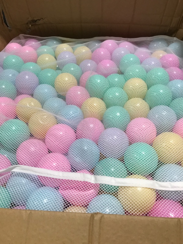 Photo 2 of Amazon Basics BPA Free Crush-Proof Plastic Ball Pit Balls with Storage Bag, Toddlers Kids 12+ Months, 6 Pastel Colors - Pack of 1000 6 Pastel Colors 1,000 Balls