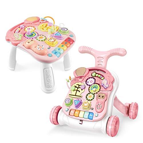 Photo 1 of Baby Learning Walker Sit-to-Stand Baby Walker with Wheels Entertainment Table Kids Early Educational Activity Center, Baby Push Walkers for Boys and Girls, Pink
