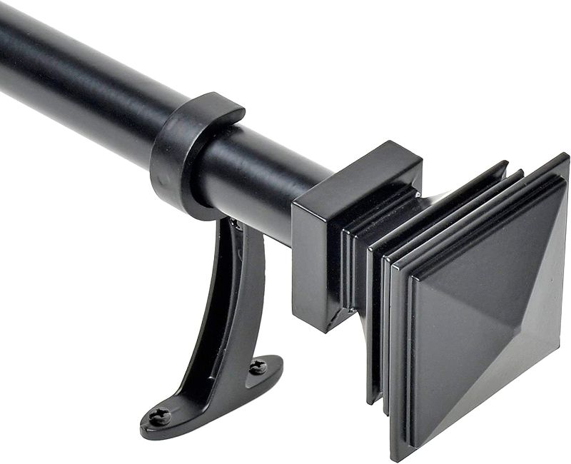 Photo 1 of 1 Inch Adjustable Black Curtain Rod for Windows & Doors Curtains with Square Finials & Brackets Set