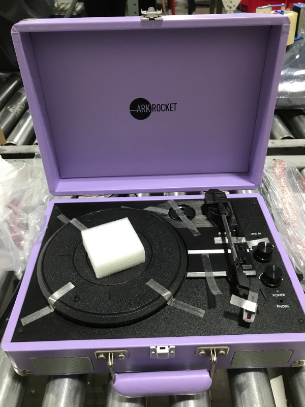 Photo 2 of Arkrocket Curiosity Bluetooth Turntable Retro Suitcase 3-Speed Record Player with Built-in Speakers (Lavender)