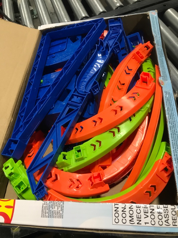 Photo 2 of ?Hot Wheels Track Set and 1:64 Scale Toy Car, 29" Tall Track with Motorized Booster for Fast Racing, Action Spiral Speed Crash Playset???? SHIPS IN OWN CONTAINER