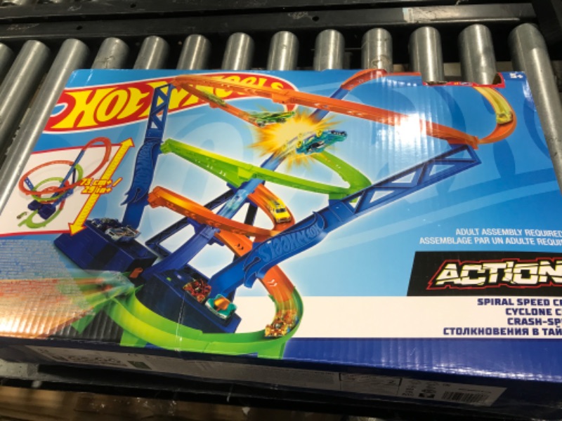 Photo 3 of ?Hot Wheels Track Set and 1:64 Scale Toy Car, 29" Tall Track with Motorized Booster for Fast Racing, Action Spiral Speed Crash Playset???? SHIPS IN OWN CONTAINER