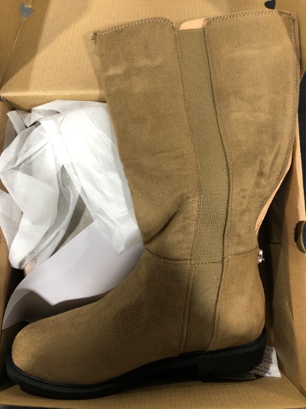 Photo 1 of Coutgo Girls Faux Suede Knee High Chelsea Boots Kids Chunky Low Heel Back Zipper Fashion Winter Riding Booties 2Y 