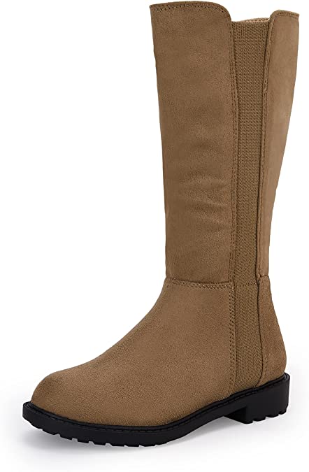 Photo 1 of Coutgo Girls Faux Suede Knee High Chelsea Boots Kids Chunky Low Heel Back Zipper Fashion Winter Riding Booties 2Y 