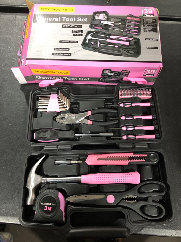 Photo 1 of 40-Piece All Purpose Household Pink Tool Kit for Girls, Ladies and Women - Includes All Essential Tools for Home, Garage, Office and College Dormitory Use