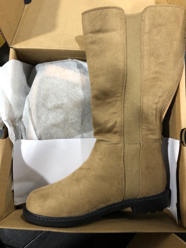 Photo 1 of Coutgo Girls Faux Suede Knee High Chelsea Boots Kids Chunky Low Heel Back Zipper Fashion Winter Riding Booties Size 13