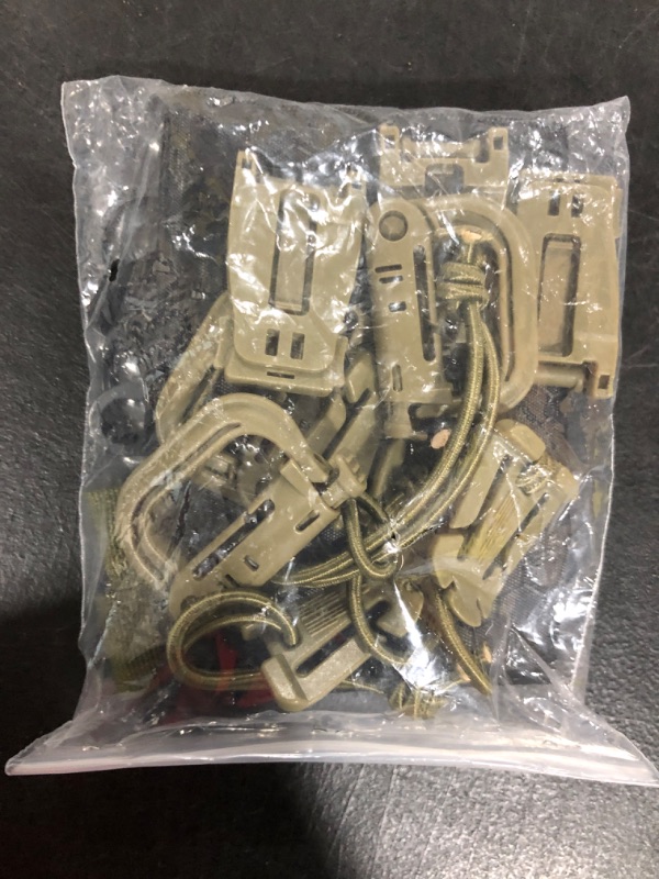 Photo 1 of BOOSTEADY Kit of 13 Attachments for Molle Bag Tactical Backpack Vest Belt,D-Ring Grimlock Locking, Web Dominator Elastic Strings & Buckle,4" MOD Straps,Key Ring Holder in Zippered Pouch