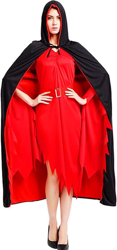 Photo 1 of ZsSmddx Unisex Cosplay Christmas Halloween Witch Party Reversible Hooded Vampires Cape Cloak?Dual-Layer,Black and red Size S