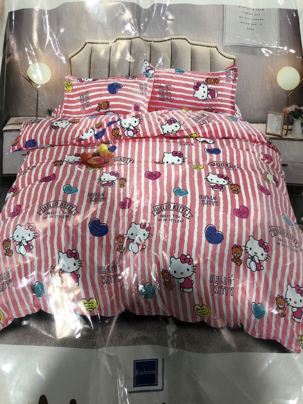 Photo 1 of  Pink Hello Kitty Flowers Duvet Cover Set Bedding Set - Sanding Microfiber Polyester - Duvet Cover,Sheet,Pillow Cases (Twin68x86inch)
