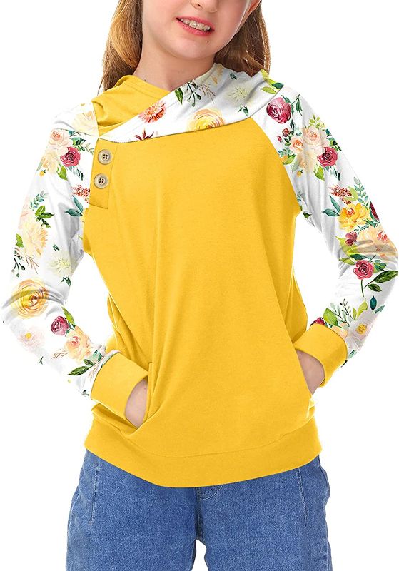 Photo 1 of BesserBay Girls Floral Color Block Hooded Sweatshirt with Kangaroo Pocket 4-12 Years Szie XS