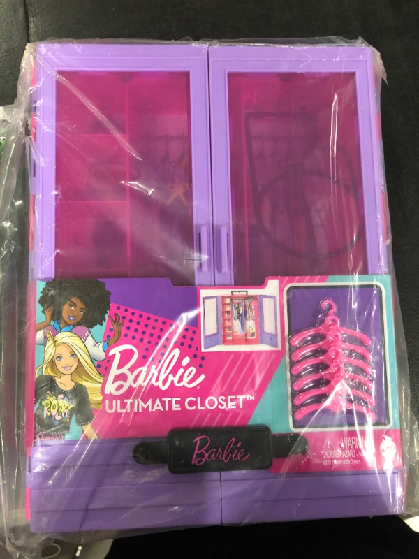 Photo 2 of Barbie Fashionistas Ultimate Closet Accessory, Translucent Doors, Storage Spaces, Fold-Out Rack, 6 Hangers, Great Gift for 3 Years Old & Up Standard Packaging