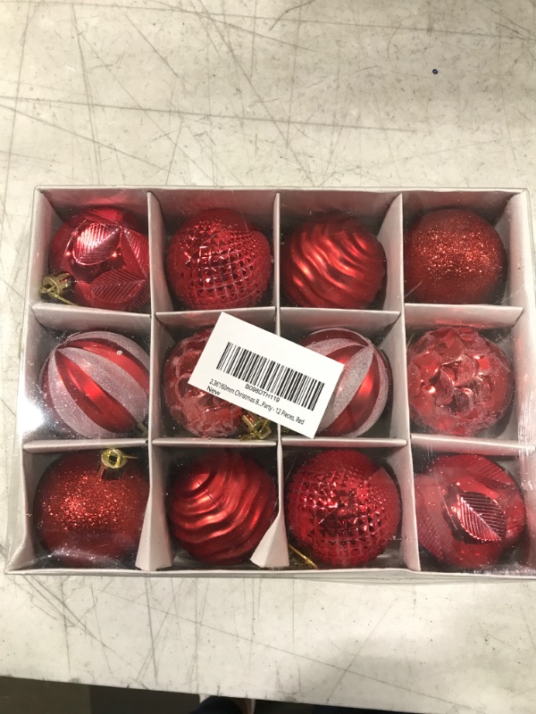 Photo 2 of 2.36"/60mm Christmas Balls Ornaments, Small Shatterproof Plastic Christmas Tree Decorations, Decorative Hanging Baubles for Christmas Holiday Wedding Party - 12 Pieces, Red