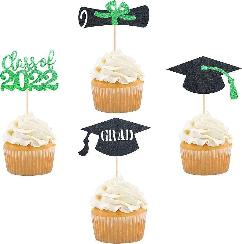 Photo 1 of 
24Pcs 2022 Graduation Cupcake Toppers Green Glitter Class of 2022 Grad Cap Diploma Cupcake Picks Cake Decorations Graduation Theme Party Supplies