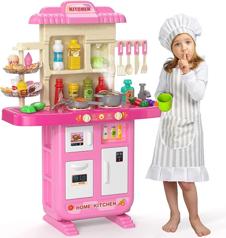 Photo 1 of TEMI Play Kitchen Girls Toy Pretend Food - Kitchen Toys for Kids Ages 4-8, Kitchen Set for Toddlers 1-3, Play Kitchen Accessories w/ Real Sounds Light
