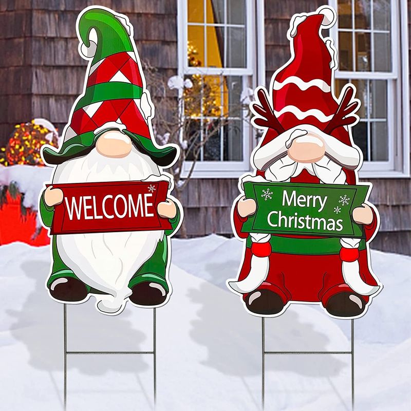 Photo 1 of [ Extra Large ] 2 Pack Christmas Gnomes Yard Signs Stakes Christmas Decorations Outdoor, 35 Inch Large Xmas Yard Signs with Stakes Holiday Christmas Decoration Home Outside Lawn Garden Pathway Walkway

