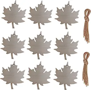 Photo 1 of  CheeseandU 20Pcs Thanksgiving Wooden Slices Blank Hanging Tags Maple Leaves Hanging Wood Ornaments Harvest Fall Cutouts Crafts with 20Pcs Twine Ropes for Autumn Home Hotel Restaurant Decoration 