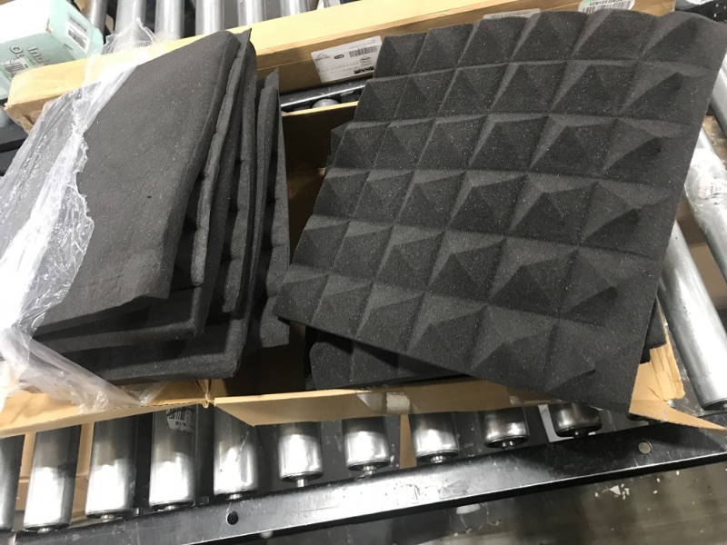 Photo 2 of 12 Pack Auslet Acoustic Panels 12 x 12 x 2 Inches, Pyramid Soundproof Wall Panels, High Density 30kg/m3, Black Acoustic Foam Panels, Sound Proof Panels for Walls 12 x 12 x 2 Inches 12 Pack-30kg/m3