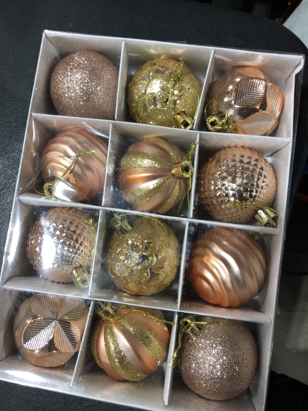 Photo 2 of 2.36"/60mm Christmas Balls Ornaments, Small Shatterproof Plastic Christmas Tree Decorations, Decorative Hanging Baubles for Christmas Holiday Wedding Party - 12 Pieces, Rose Gold