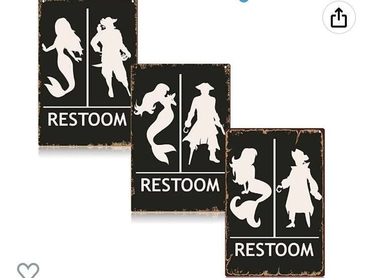 Photo 1 of 3 Pcs Funny Mermaid Pirate Vintage Sign Restroom Sign Nautical Wall Decor Pirate Mermaid Sign Pirate Restroom Door Decor for Farmhouse Bathroom Farm Wall Home Toilet Decor Art Signs, 7.87 x 11.81 Inch