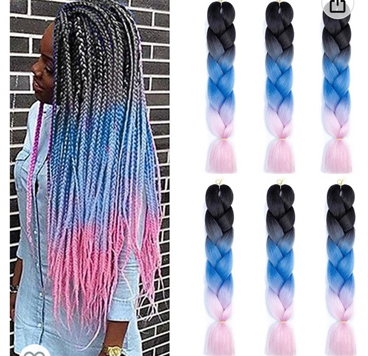 Photo 1 of 6 Packs Ombre Braiding Hair Black to Blue to Pink Braiding Hair Extensions 24inch 3 Tones Jumbo Braids Hair Crochet Braids 100g Jumbo Braids Hair Extensions Synthetic Fiber Hair for Box Braids Braiding Hair(Braiding Hair 6 Pcs, Black to Blue to Pink #c4)