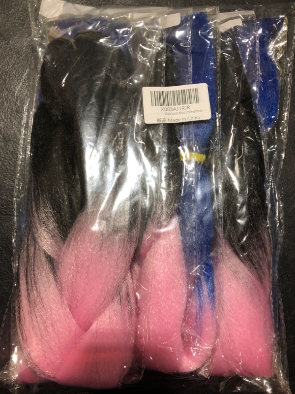 Photo 1 of 6 Packs Ombre Braiding Hair Black to Blue to Pink Braiding Hair Extensions 24inch 3 Tones Jumbo Braids Hair Crochet Braids 100g Jumbo Braids Hair Extensions Synthetic Fiber Hair for Box Braids Braiding Hair(Braiding Hair 6 Pcs, Black to Blue to Pink #c4)