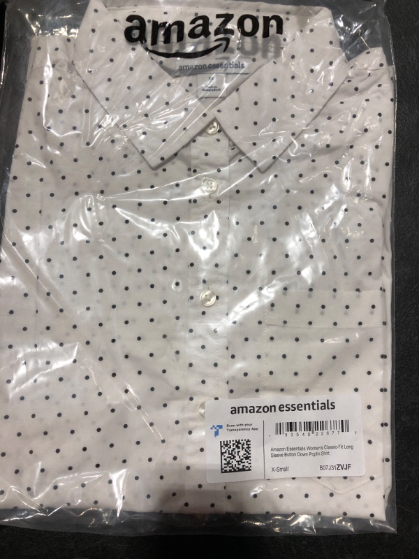 Photo 1 of Amazon Essentials Women's Classic-Fit Long-Sleeve Button-Down Poplin Shirt X-Small White, Dots
SIZE XS