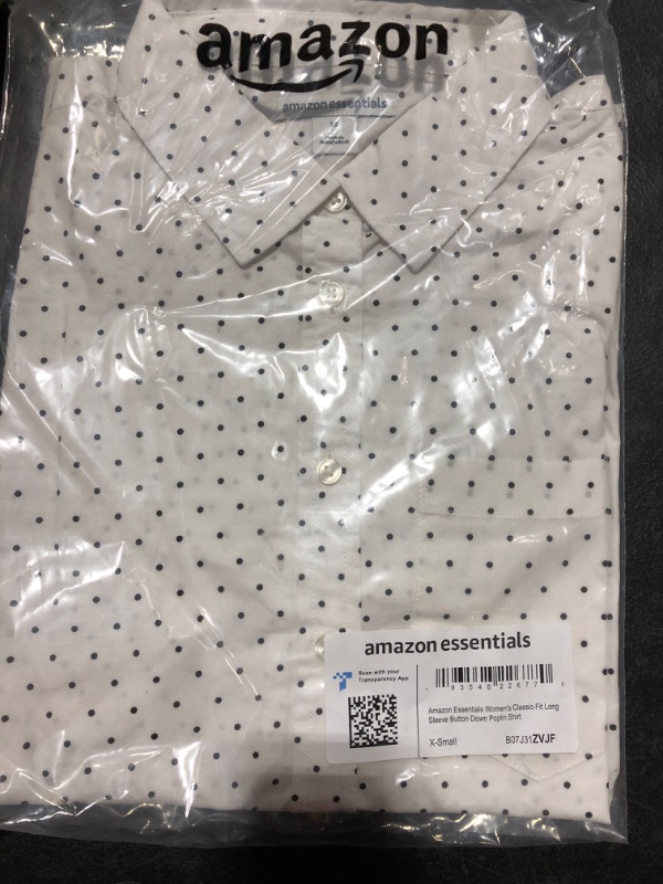 Photo 2 of Amazon Essentials Women's Classic-Fit Long-Sleeve Button-Down Poplin Shirt X-Small White, Dots
SIZE XS