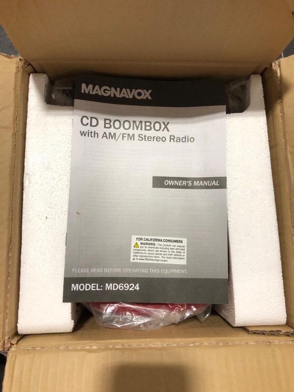 Photo 2 of Magnavox MD6924 Portable Top Loading CD Boombox with AM/FM Stereo Radio in Black | CD-R/CD-RW Compatible | LED Display | AUX Port Supported | Programmable CD Player |