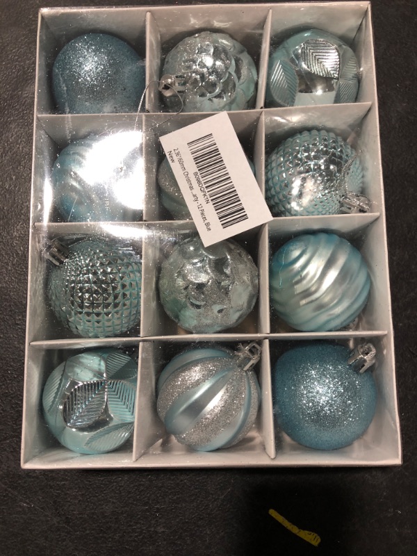 Photo 2 of 2.36"/60mm Christmas Balls Ornaments, Small Shatterproof Plastic Christmas Tree Decorations, Decorative Hanging Baubles for Christmas Holiday Wedding Party - 12 Pieces, Blue