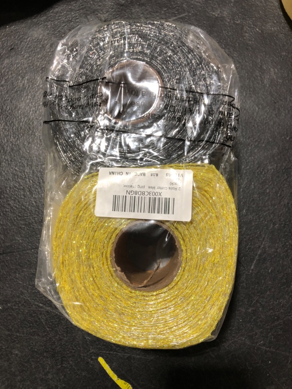 Photo 2 of 2 Rolls Glitter Mesh Ribbon 2.5'' x 30 Yards Glitter Ribbon Metallic Sequin Christmas Ribbon Wire Ribbons for Crafts Halloween Thanksgiving Fabric Ribbons Home Decor Gift Wrapping (Yellow, Black)
