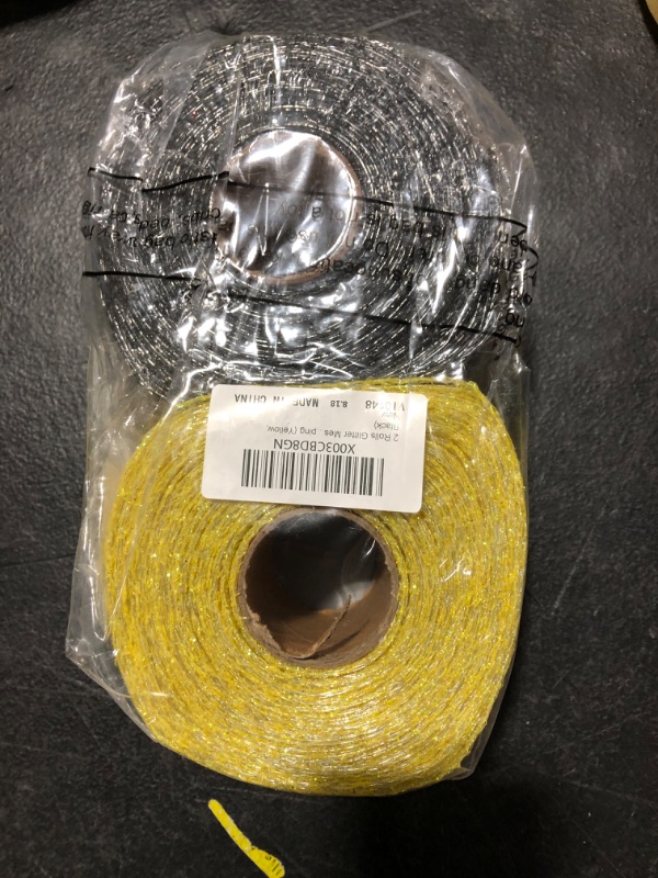 Photo 2 of 2 Rolls Glitter Mesh Ribbon 2.5'' x 30 Yards Glitter Ribbon Metallic Sequin Christmas Ribbon Wire Ribbons for Crafts Halloween Thanksgiving Fabric Ribbons Home Decor Gift Wrapping (Yellow, Black)
