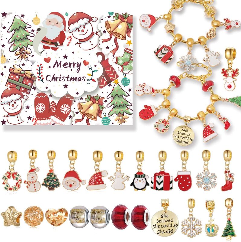 Photo 1 of Advent calendar 2022 for kids, Girls Charm Bracelets Making Kit, Christmas Countdown Calendars -24 Pieces, Gold
