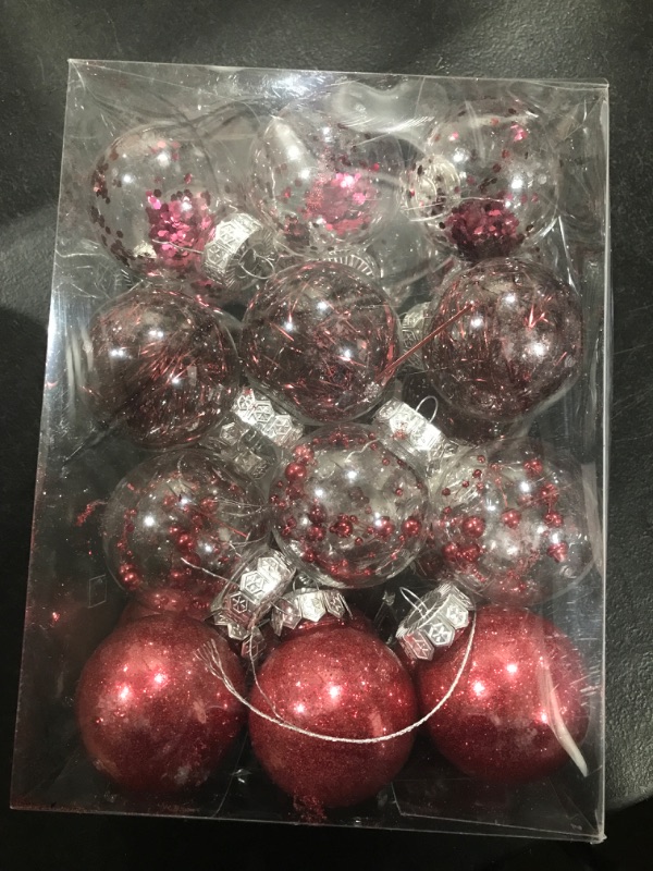 Photo 2 of  YYCRAFT Shatterproof Clear Plastic Christmas Ball Ornaments 6CM Xmas Balls Baubles Set with Stuffed Delicate Decorations (24 Pcs, Burgundy) 