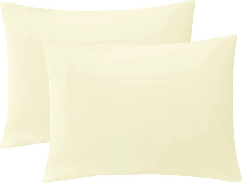 Photo 1 of  iMaylex Soft Brushed Microfiber Fabric Envelope Pillowcase, Cozy and Lightweight, Easy Care, Set of 2, Cream, Queen, 20" x 30" 