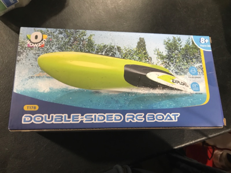 Photo 2 of  O WOWZON RC Boat - Double Sided Driving Design Remote Control Boat for Summer Pools and Lakes with LED Light, 2.4 GHZ for Beginner Adults and Kids RC Boats Toys Gifts