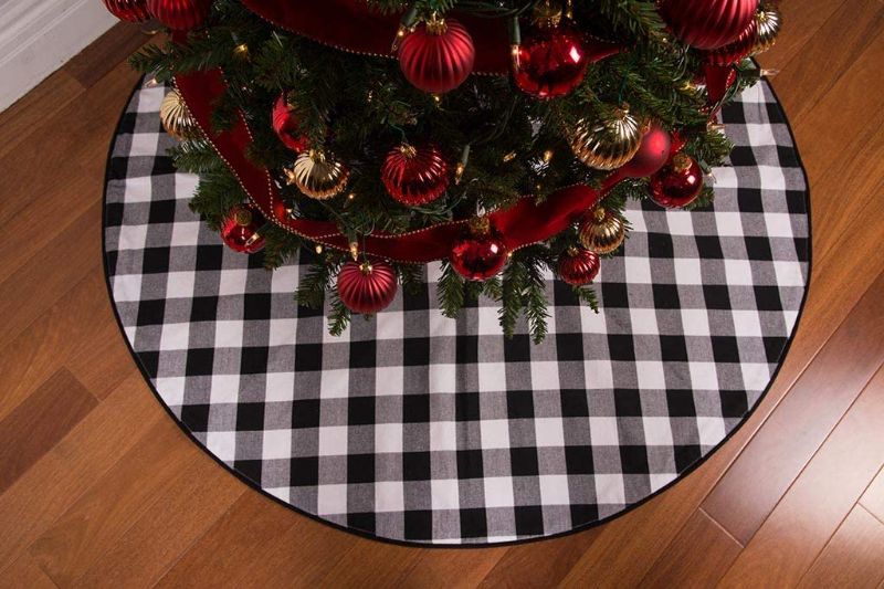 Photo 1 of 45" Black and White Buffalo Check Cotton Tree Skirt with Cord Edge and Button Closure