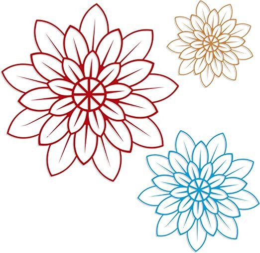 Photo 1 of 3 Pieces Metal Wall Art Metal Flowers Wall Decor Metal Wall Art Floral Home Decoration for Bedroom Living Room, Bathroom, Kitchen, Outdoor (Blue, Yellow, Red)
