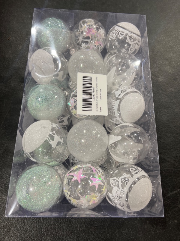 Photo 2 of 60MM/2.36" Christmas Ornaments Set, 30pcs White Clear Christmas Ornaments Plastic Christmas Tree Ornaments Delicate Shatterproof Baubles for Xmas Tree Decorations Wedding Holiday Party Home Decor