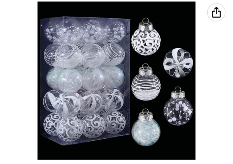 Photo 1 of 60MM/2.36" Christmas Ornaments Set, 30pcs White Clear Christmas Ornaments Plastic Christmas Tree Ornaments Delicate Shatterproof Baubles for Xmas Tree Decorations Wedding Holiday Party Home Decor