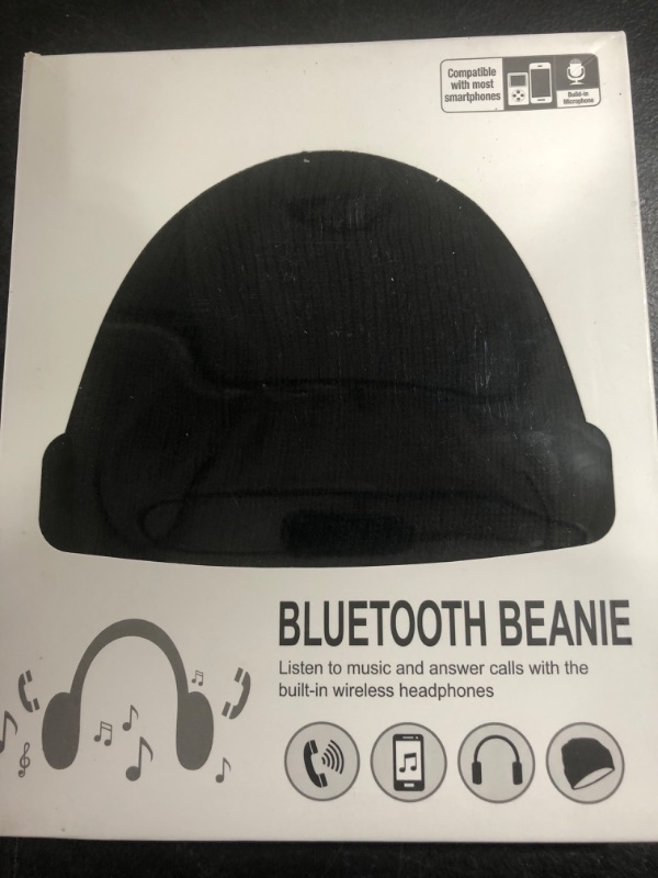 Photo 1 of Beanie Hat Headphones, Wireless V 5.0 Knit Music Beanie Unisex, Cap Built-in Stereo Speakers, Valentine's Day Winter Gifts One Size Black