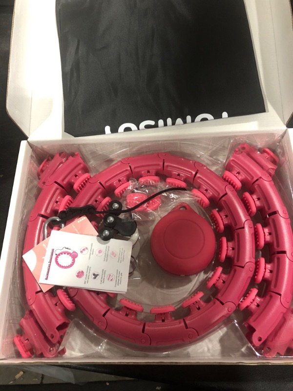 Photo 1 of YOMISOY Infinity Hoop Plus Size Set, 28 Detachable Knots Smart Updated Weighted Hoop Kit for Woman Weight Loss, Include Tape Measure, Carrying Bag and Extra Links pink