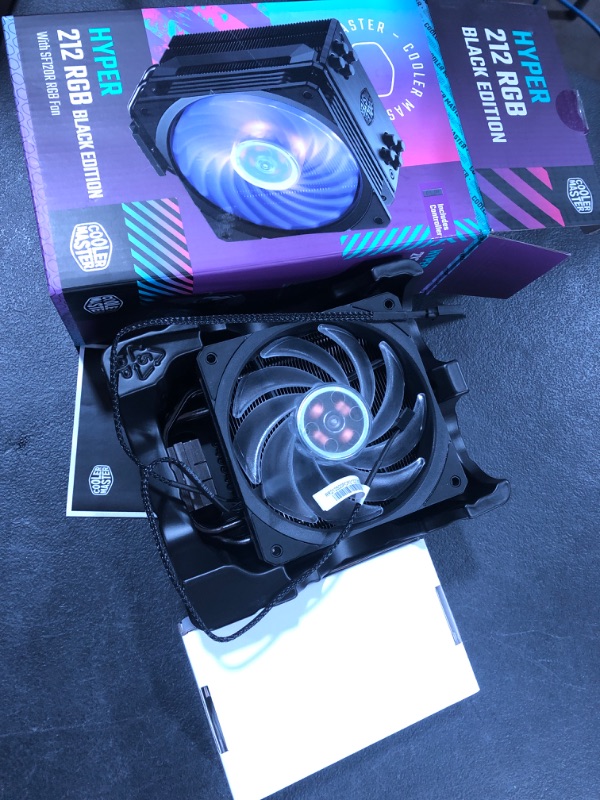 Photo 1 of Cooler Master Hyper 212 Black Edition RGB CPU Air Cooler, SF120R RGB Fan, Anodized Gun-Metal Black, Brushed Nickel Fins, 4 Copper Direct Contact Heat Pipes for AMD Ryzen AM4/Intel LGA1700/1200/1151 Hyper 212 BE RGB (LGA1700) 4 Heat Pipes