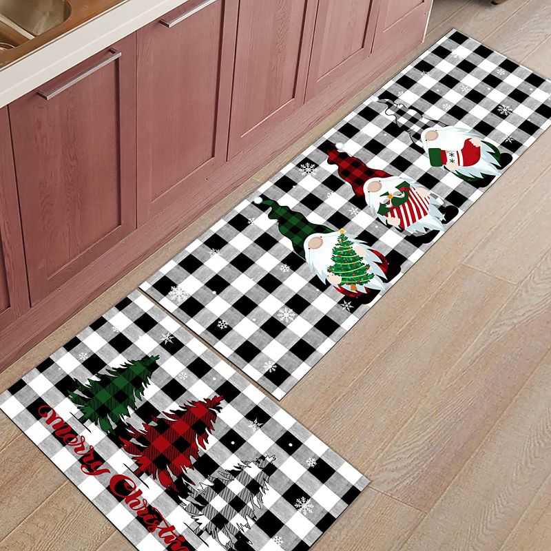 Photo 1 of 2 Piece Gnome Kitchen Rug Set Merry Christmas Indoor Floor Mats for Winter, Xmas Door Mat Runner Rug Carpet Mat for Kitchen Home Decor (19.7" x 31.5"+19.7" x 47.2") - Black White Buffalo Check Plaid https://a.co/d/3IdzQ5b